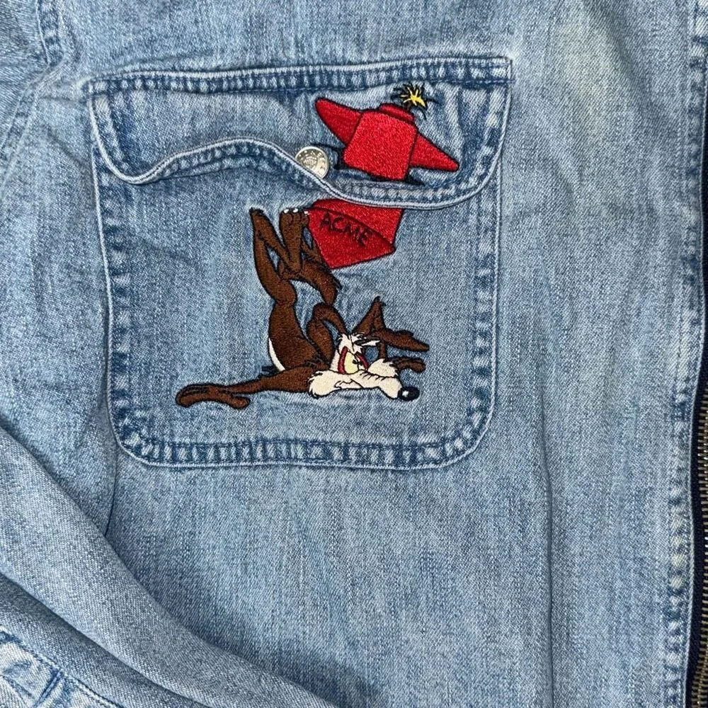 Warner bros men’s denim jacket large road runner and coyote beep‎ beep vintage